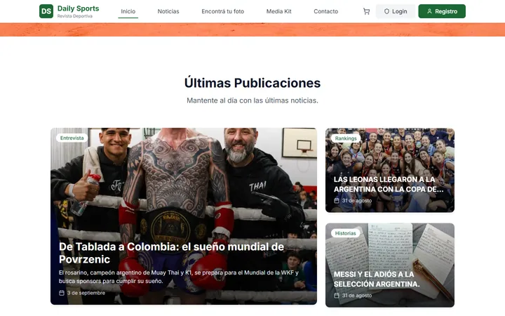 Portada de Daily Sports con una noticia principal y dos publicaciones secundarias